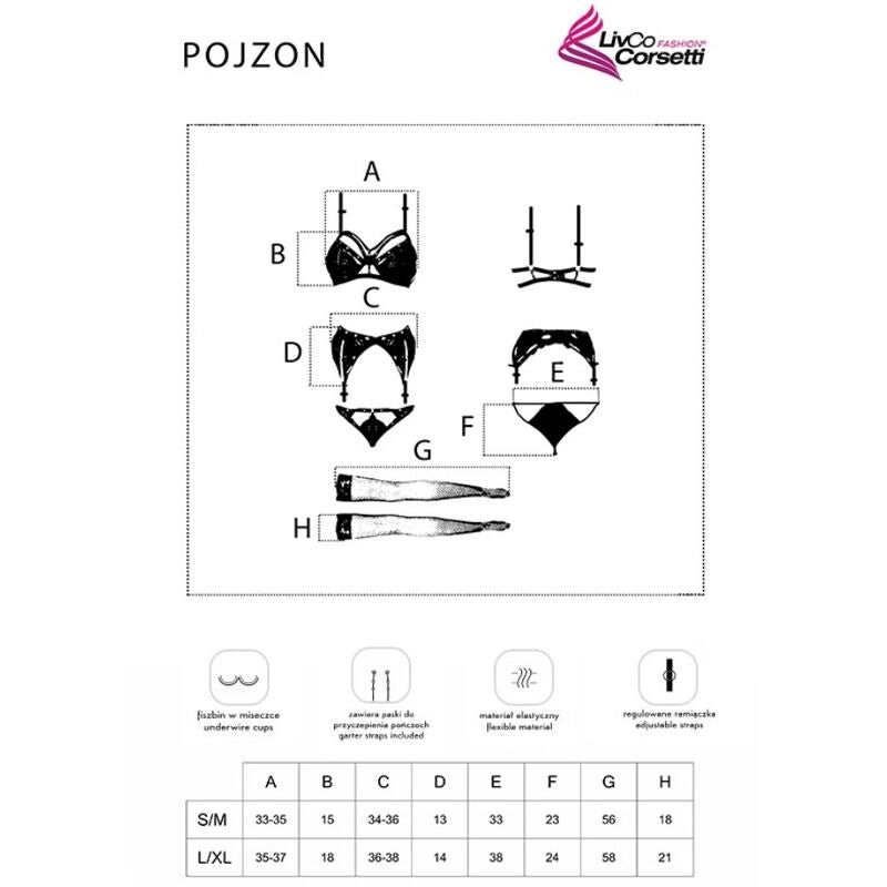 LIVCO CORSETTI FASHION - POJZON LC 90670 REGGISENO + GIARRETTIERA + CALZE + SLIP NERO L/XL