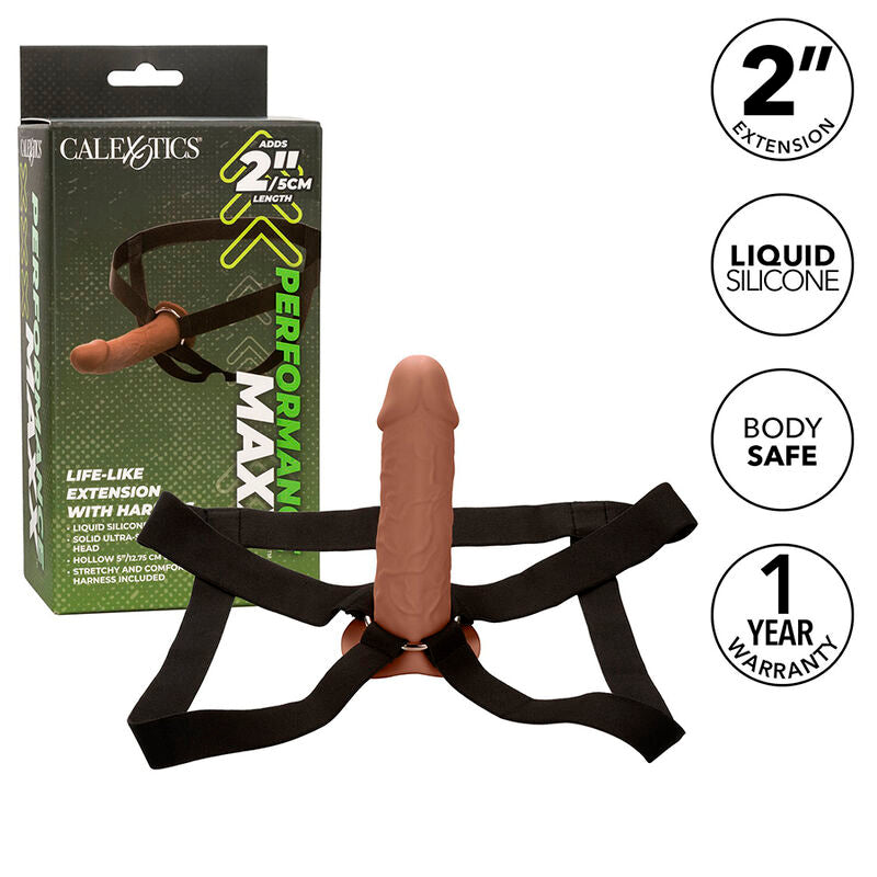 CALEXOTICS - PERFORMANCE MAXX ESTENSIONE REALISTICA CON IMBRACATURA PELLE MARRONE