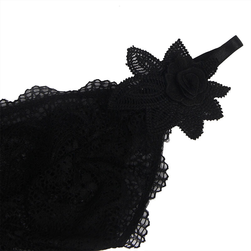 SUBBLIME - BABYDOLL IN TULLE CON PIZZO E DETTAGLIO FIORI NERO L/XL