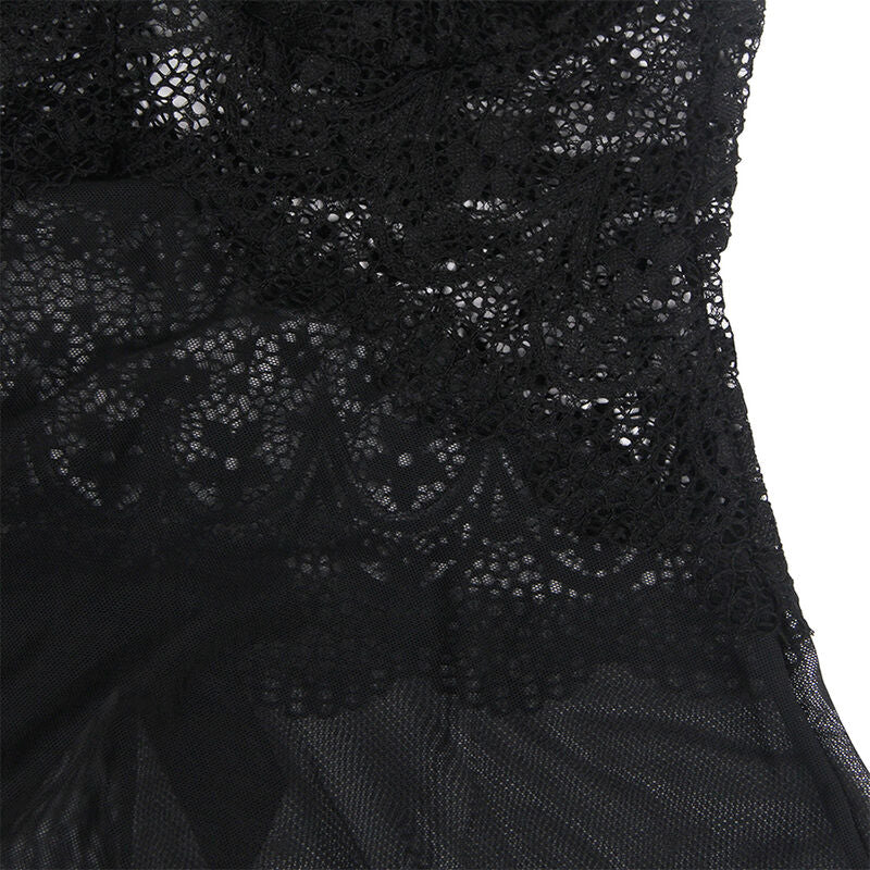 SUBBLIME - BABYDOLL IN TULLE CON PIZZO E DETTAGLIO FIORI NERO L/XL