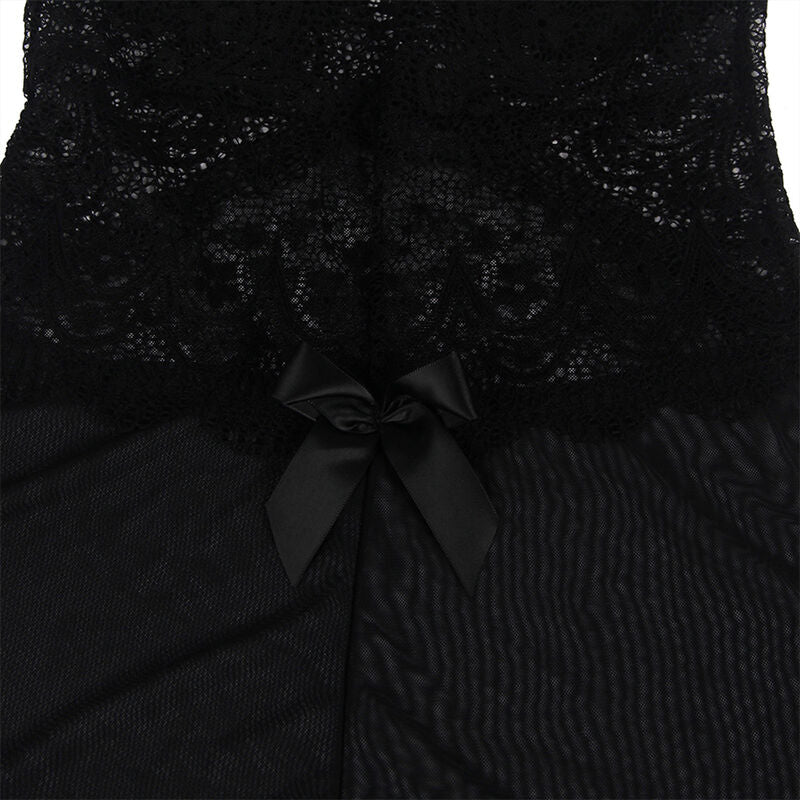 SUBBLIME - BABYDOLL IN TULLE CON PIZZO E DETTAGLIO FIORI NERO L/XL