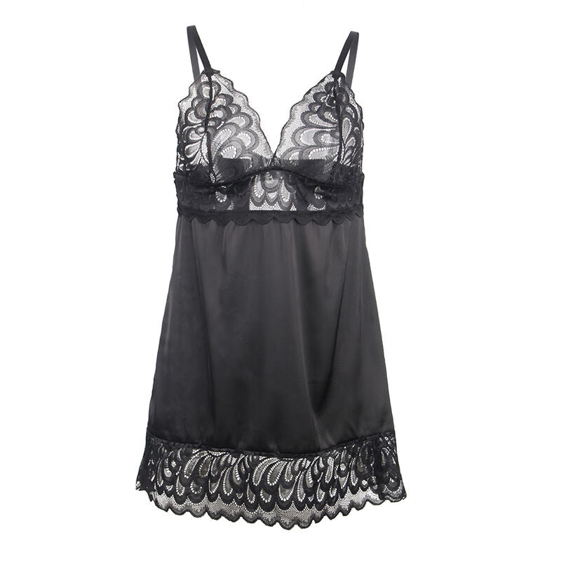 SUBBLIME - BABYDOLL CON STAMPA FLOREALE SUL PETTO NERO L/XL