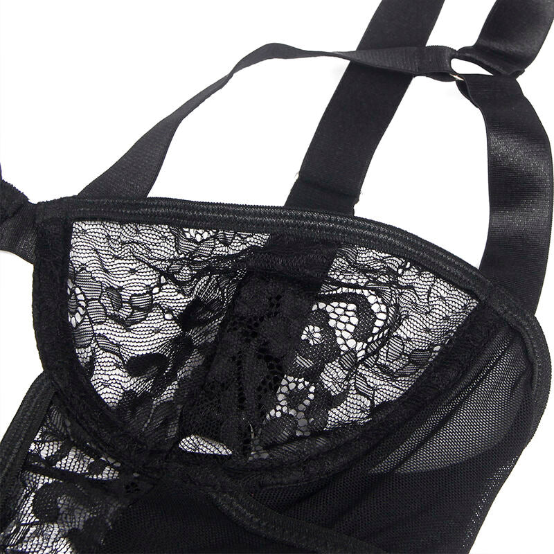SUBBLIME - TEDDY CON GIARRETTIERA CON DETTAGLIO IN PIZZO E STRISCE NERO L/XL