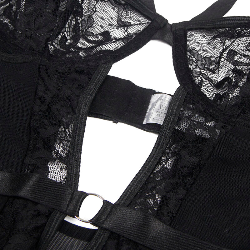 SUBBLIME - TEDDY CON GIARRETTIERA CON DETTAGLIO IN PIZZO E STRISCE NERO L/XL