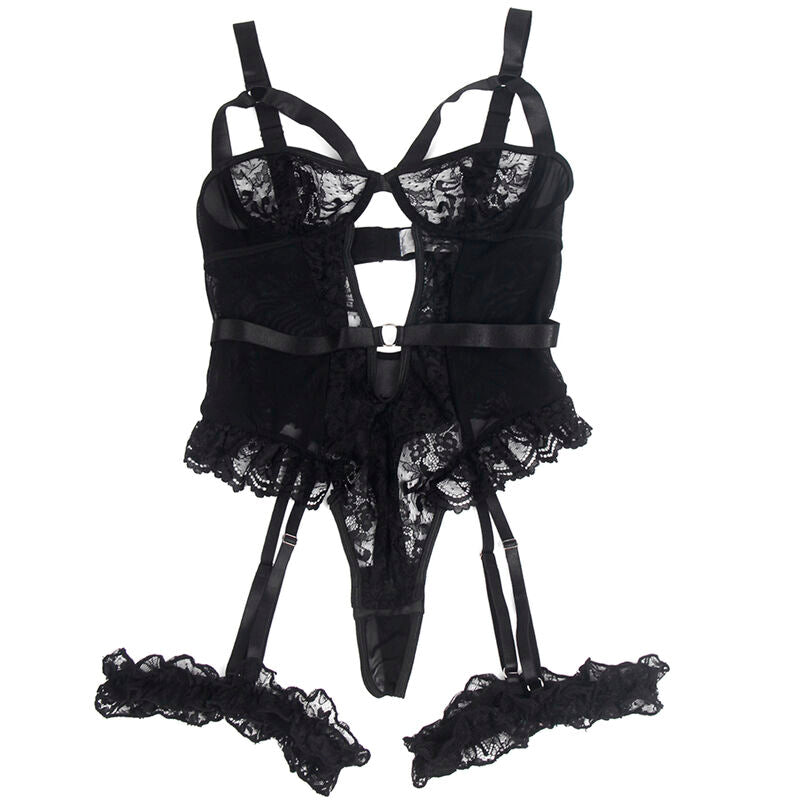 SUBBLIME - TEDDY CON GIARRETTIERA CON DETTAGLIO IN PIZZO E STRISCE NERO L/XL