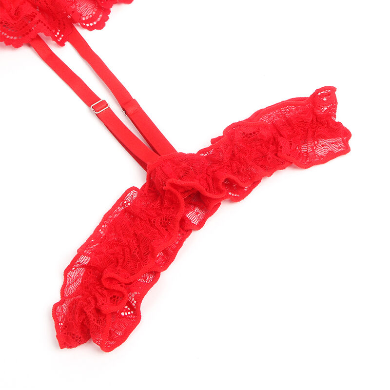 SUBBLIME - TEDDY CON GIARRETTIERA CON DETTAGLIO IN PIZZO E STRISCE ROSSO L/XL