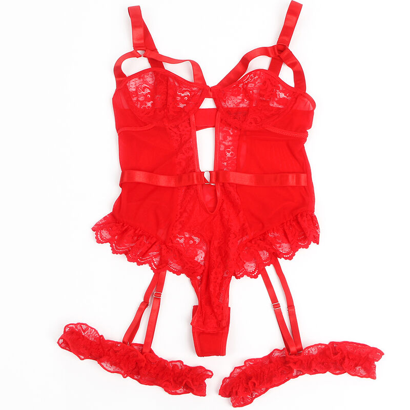 SUBBLIME - TEDDY CON GIARRETTIERA CON DETTAGLIO IN PIZZO E STRISCE ROSSO L/XL