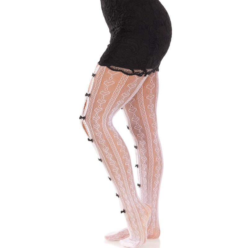LEG AVENUE - CALZE CON APERTURE CUORE E FIOCCHI BIANCHE