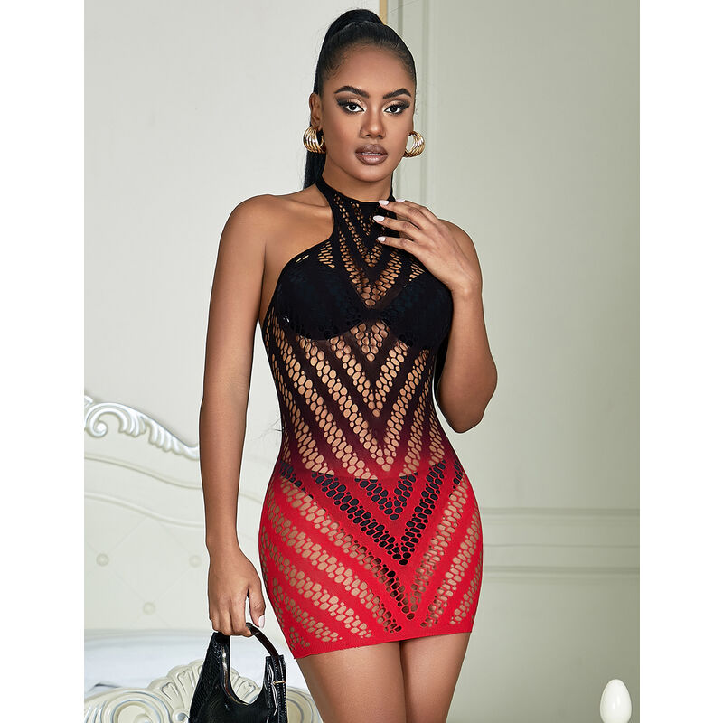 SUBBLIME - 952242 ABITO IN RETE ELASTICA DEGRADATA ROSSO E NERO TAGLIA UNICA