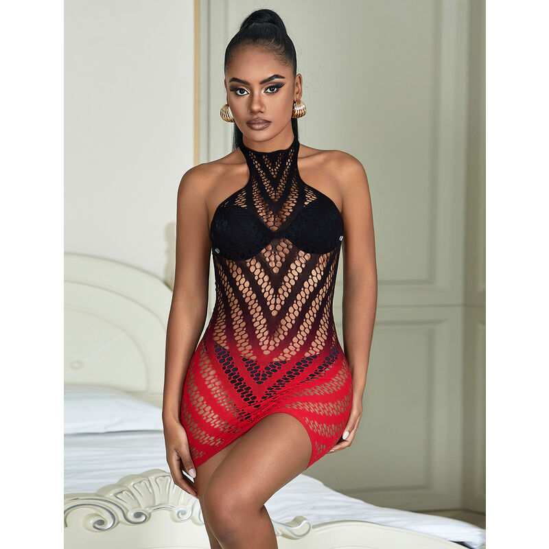 SUBBLIME - 952242 ABITO IN RETE ELASTICA DEGRADATA ROSSO E NERO TAGLIA UNICA