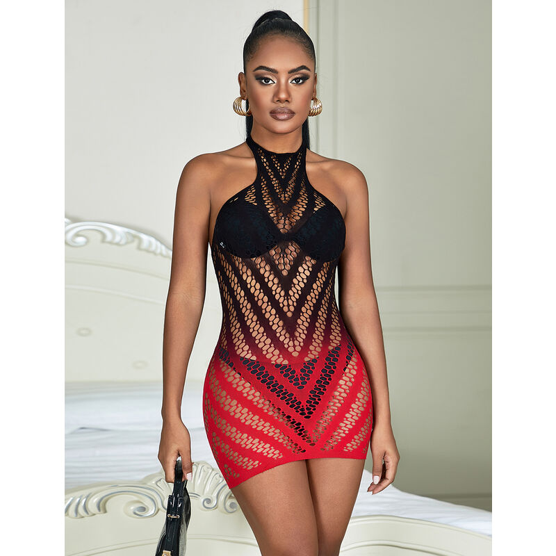 SUBBLIME - 952242 ABITO IN RETE ELASTICA DEGRADATA ROSSO E NERO TAGLIA UNICA