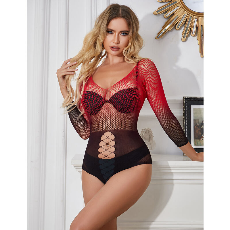 SUBBLIME - 952259 ABITO A RETE ELASTICA A MANICHE LUNGHE SFUMATO ROSSO E NERO TAGLIA UNICA