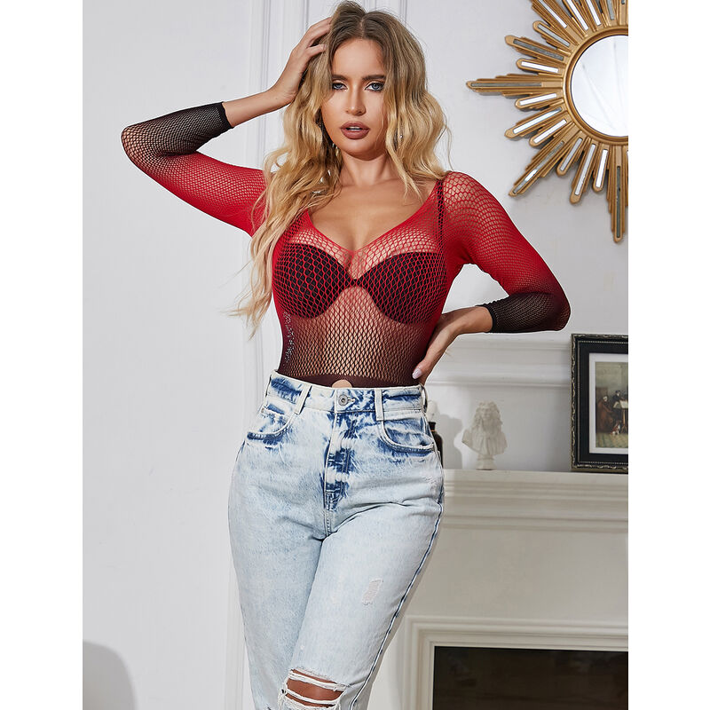 SUBBLIME - 952259 ABITO A RETE ELASTICA A MANICHE LUNGHE SFUMATO ROSSO E NERO TAGLIA UNICA
