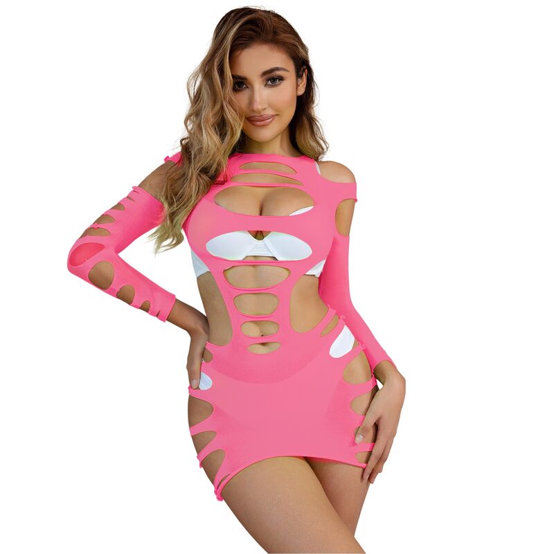 SUBBLIME - 952273 ABITO A RETE ELASTICA MANICA LUNGA ROSA TAGLIA UNICA