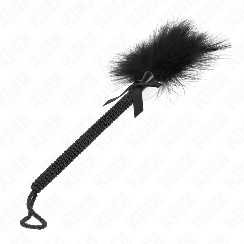 Bacchetta in corda di nylon con piume solletico e fiocco nero 25 cm – KINK