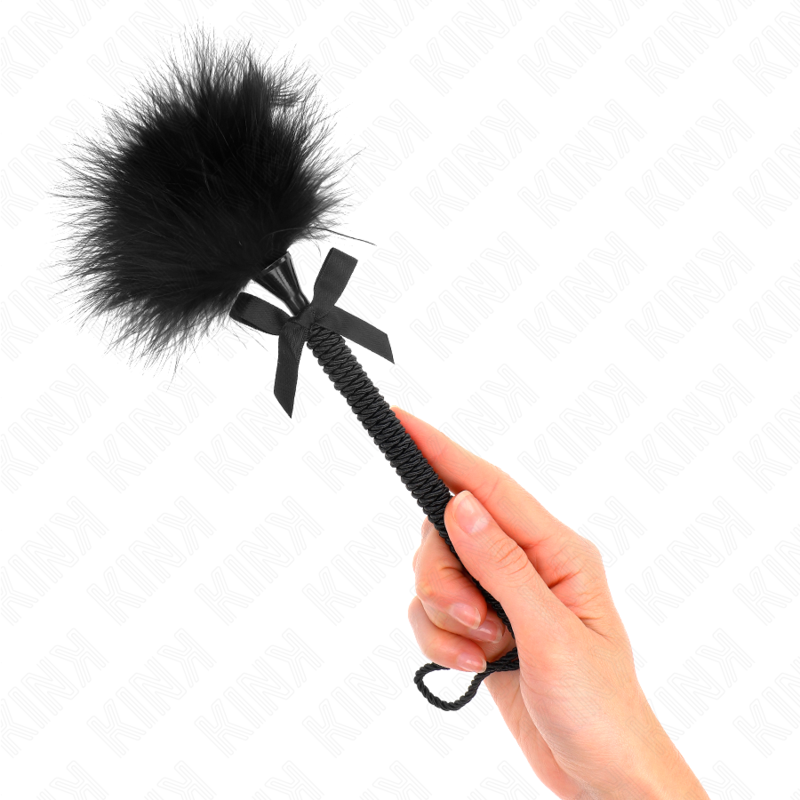 Bacchetta in corda di nylon con piume solletico e fiocco nero 25 cm – KINK