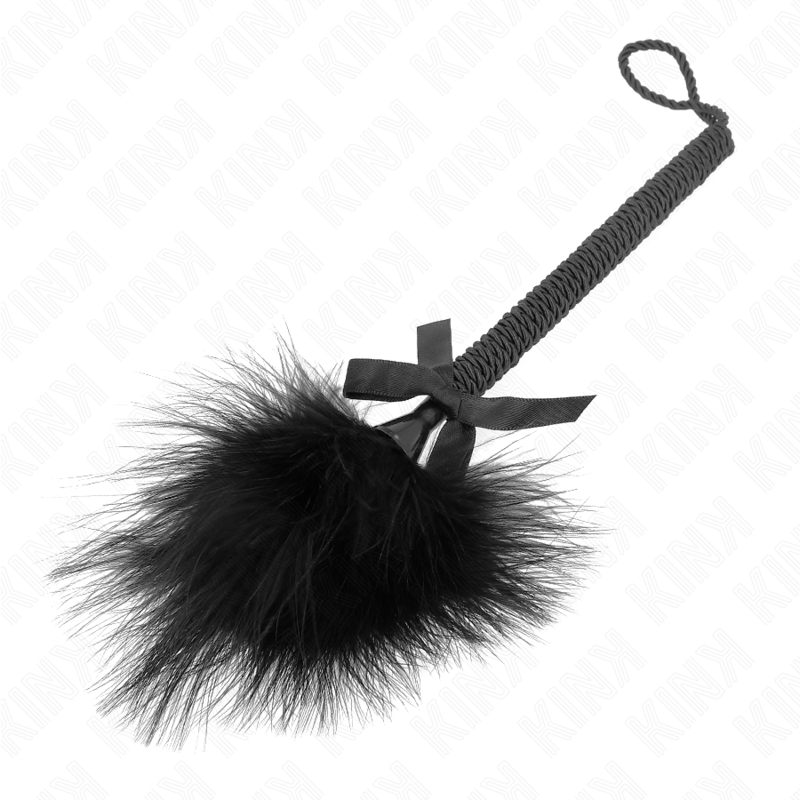 Bacchetta in corda di nylon con piume solletico e fiocco nero 25 cm – KINK
