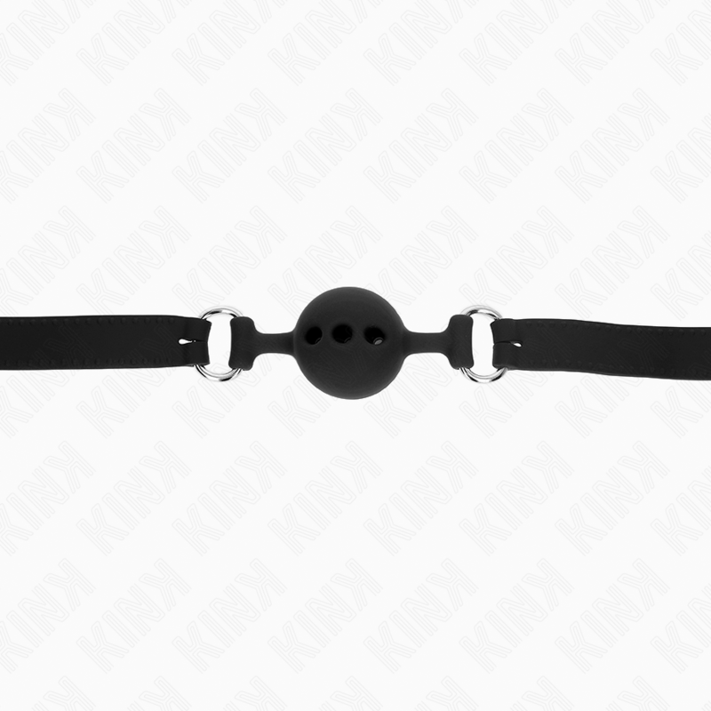 KINK - BAVAGLIO IN SILICONE COMPLETO 55 x 2 CM CON PALLA DA 4 CM TAGLIA S NERO REGOLABILE 35-51 CM