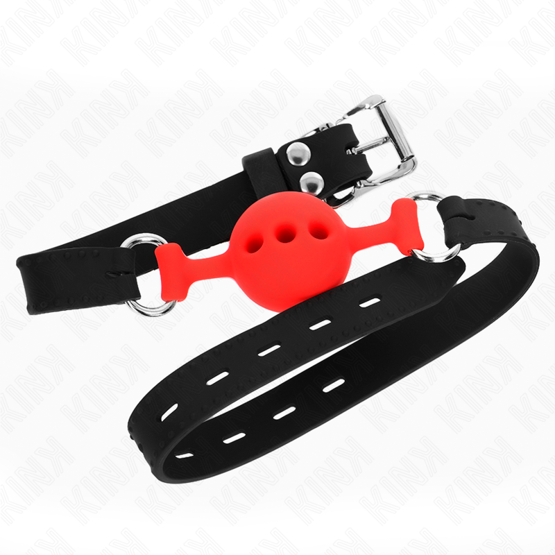 KINK - BAVAGLIO IN SILICONE COMPLETO 55 x 2 CM CON PALLA DA 4 CM TAGLIA S ROSSO REGOLABILE 35-51 CM