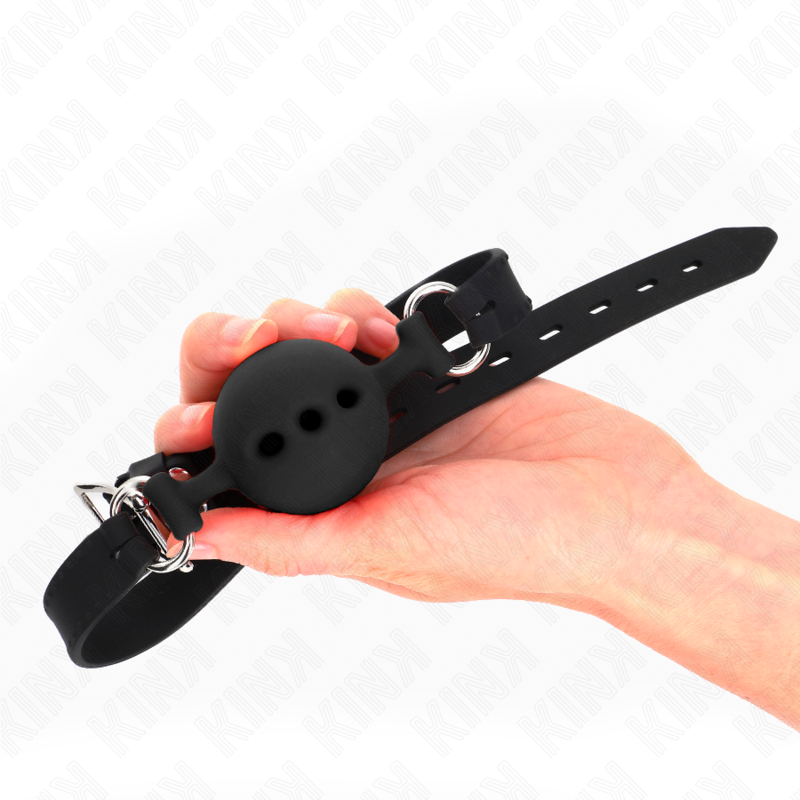 KINK - BAVAGLIO IN SILICONE COMPLETO 55 x 2 CM CON PALLA DA 5 CM TAGLIA L NERO REGOLABILE 35-51 CM