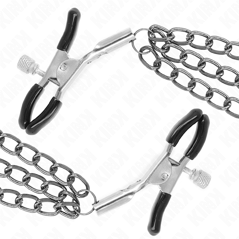 Morsetti per capezzoli con catene triple nere – 20/23/28 cm – KINK