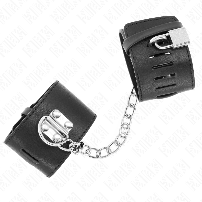 KINK - CINTURE FISSE PER POLSI CON CATENA 30 CM E CHIUSURA CON LUCCHETTO NERO REGOLABILE 16-23 CM X 5,5 CM