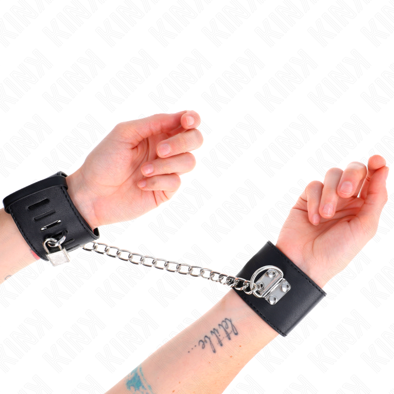 KINK - CINTURE FISSE PER POLSI CON CATENA 30 CM E CHIUSURA CON LUCCHETTO NERO REGOLABILE 16-23 CM X 5,5 CM
