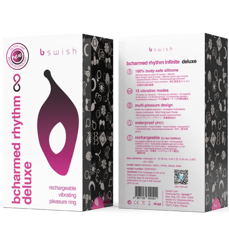 B SWISH - BCHARMED RHYTHM INFINITE DELUXE ANELLO PER PENE 15 VIBRAZIONI NERO