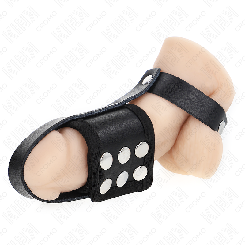 KINK - ANELLO PER GABBIA PER PENE IN PELLE CON CINTURINO REGOLABILE RIVESTITO PER DIVISORI DI PALLINE