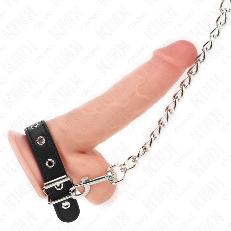 KINK - ANELLO PER PENE IN PELLE CON CINTURINO 21,5 X 2 CM E CATENA IN METALLO 60 CM