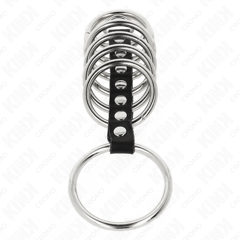 KINK - 7 ANELLI PER PENE IN METALLO DA 3,2 CM A 5 CM COLLEGATI TRAMITE PELLE
