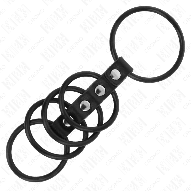 KINK - 5 ANELLI PER PENE IN SILICONE DA 3,8 CM A 4,8 CM COLLEGATI TRAMITE PELLE