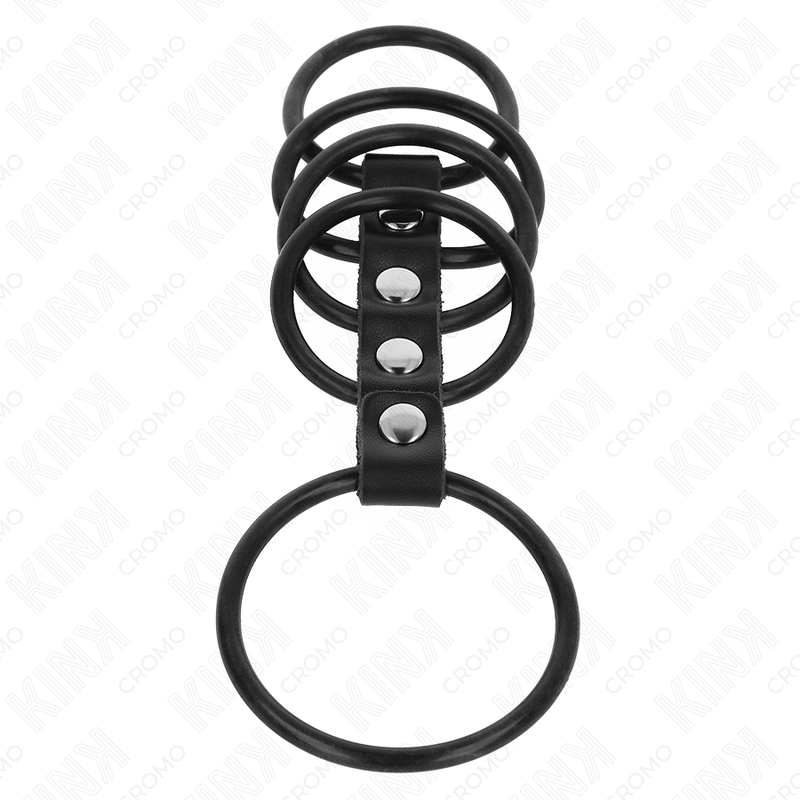 KINK - 5 ANELLI PER PENE IN SILICONE DA 3,8 CM A 4,8 CM COLLEGATI TRAMITE PELLE
