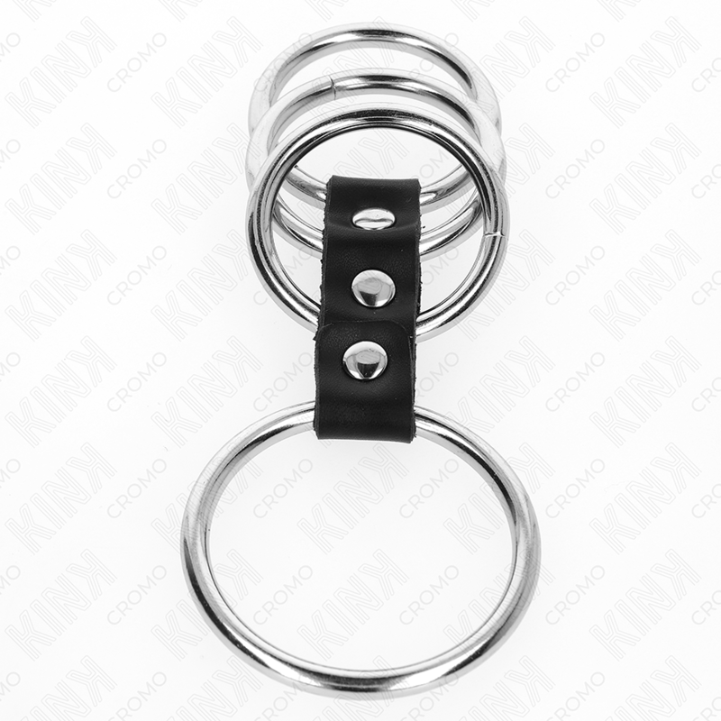 KINK - 4 ANELLI PER PENE IN METALLO DA 3,7 CM A 5 CM COLLEGATI TRAMITE PELLE