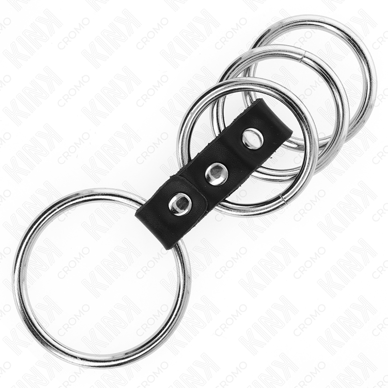 KINK - 4 ANELLI PER PENE IN METALLO DA 3,7 CM A 5 CM COLLEGATI TRAMITE PELLE