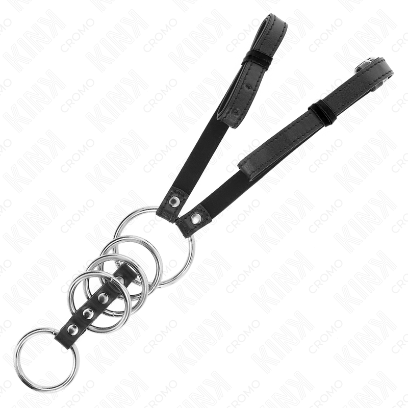 KINK - 5 ANELLI PER PENE DA 3,8 CM A 5 CM IN METALLO CON CINTURA IN PELLE 112 CM
