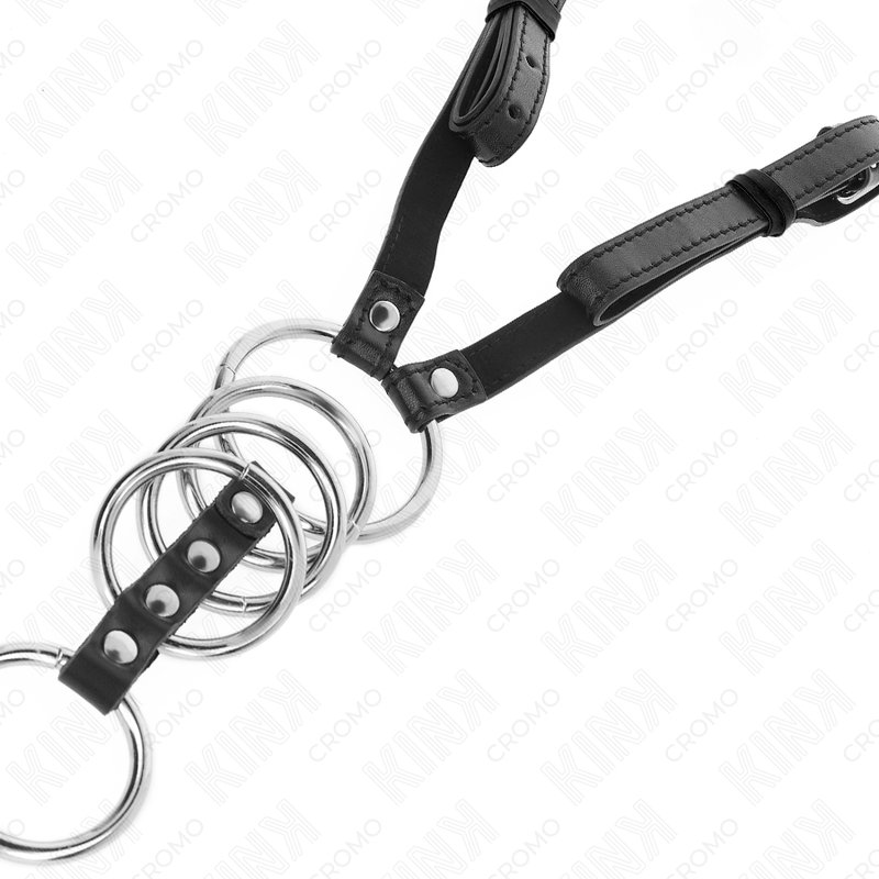 KINK - 5 ANELLI PER PENE DA 3,8 CM A 5 CM IN METALLO CON CINTURA IN PELLE 112 CM