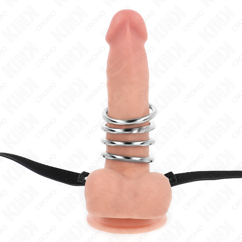 KINK - 5 ANELLI PER PENE DA 3,8 CM A 5 CM IN METALLO CON CINTURA IN PELLE 112 CM
