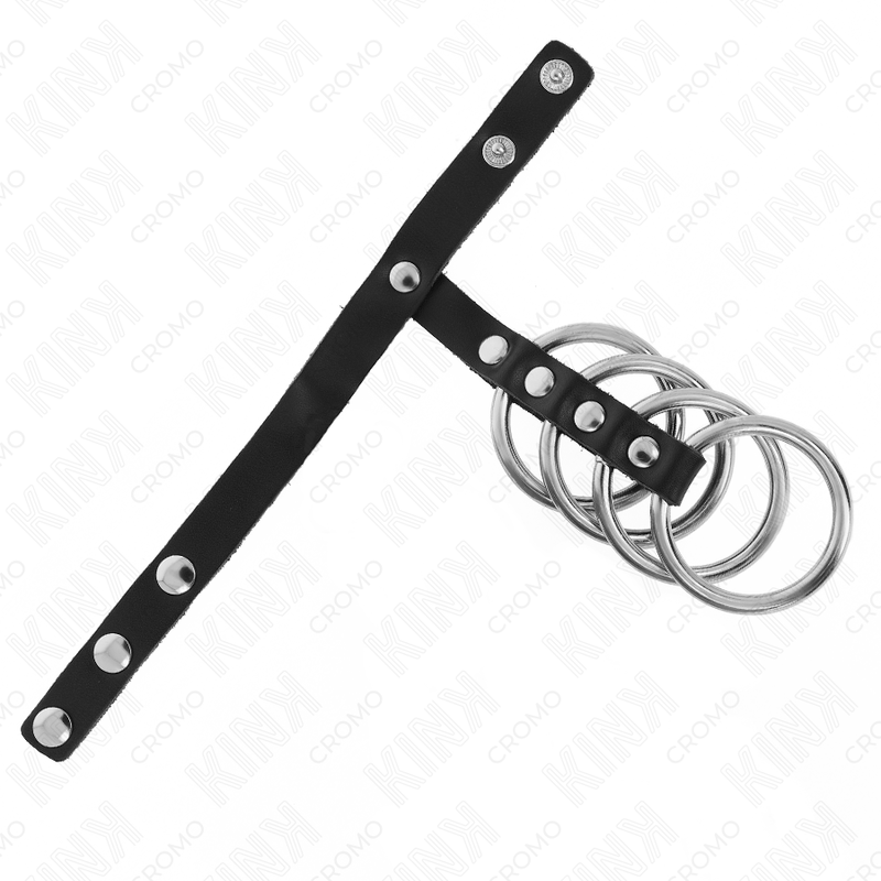 KINK - 4 ANELLI PER PENE IN METALLO 3,8 CM COLLEGATI CON CINTURINO IN PELLE 22 X 1,5 CM E CHIUSURA A PRESSIONE
