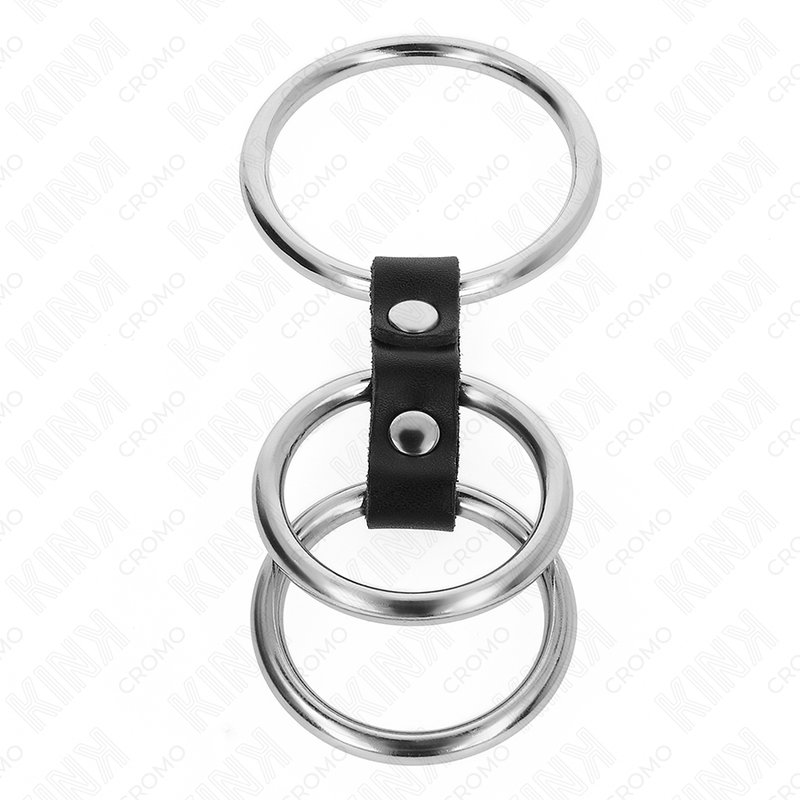 KINK - ANELLO PER PENE IN TRIPLO METALLO DA 3,7 CM A 5 CM COLLEGATO CON PELLE