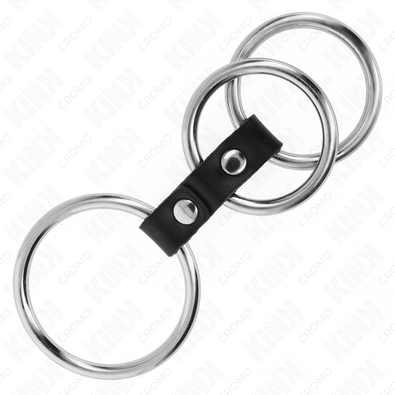 KINK - ANELLO PER PENE IN TRIPLO METALLO DA 3,7 CM A 5 CM COLLEGATO CON PELLE