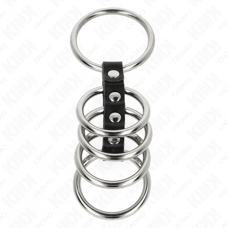 KINK - 5 ANELLI PER PENE DA 3,7 CM A 5 CM IN METALLO COLLEGATI TRAMITE PELLE