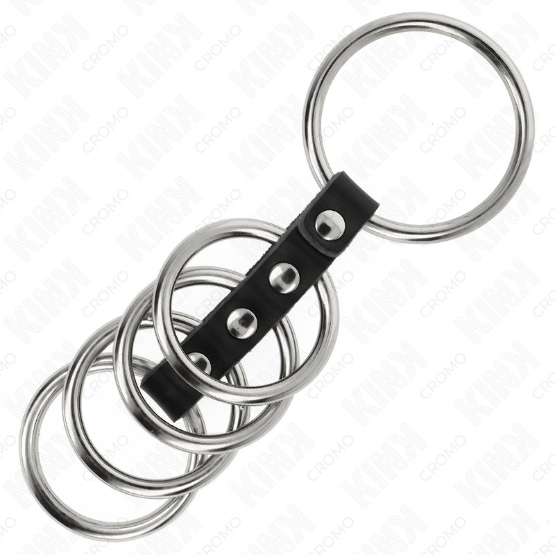 KINK - 5 ANELLI PER PENE DA 3,7 CM A 5 CM IN METALLO COLLEGATI TRAMITE PELLE