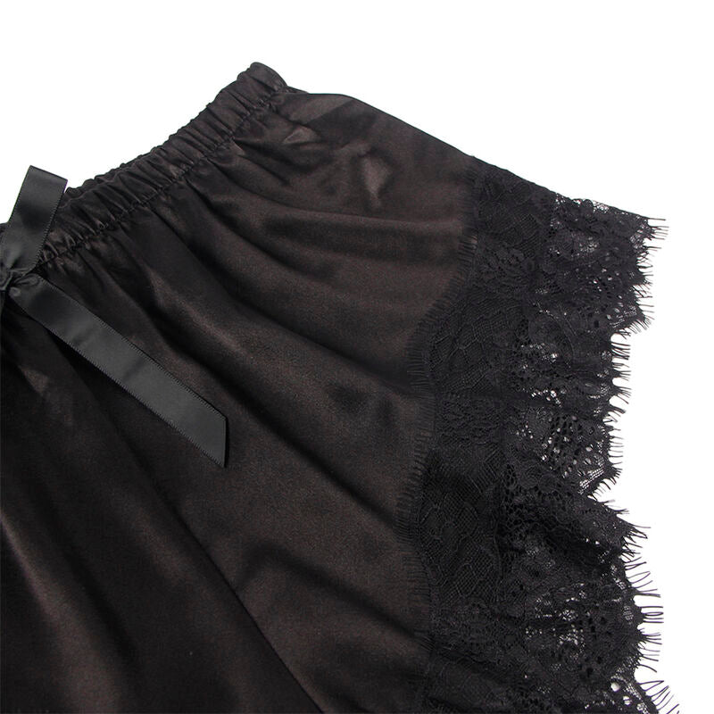 SUBBLIME - 953942 CAMICIA DA NOTTE CASUAL IN SETA + PANTALONI IN PIZZO NERO L/XL