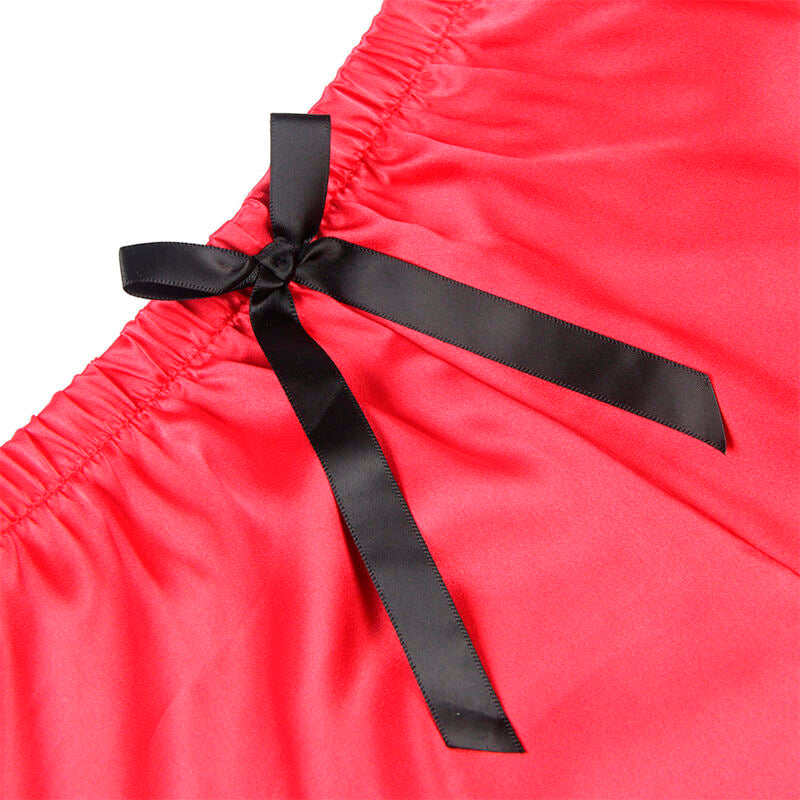 SUBBLIME - 953966 CAMICIA DA NOTTE CASUAL IN SETA + PANTALONI IN PIZZO NERO/ROSSO L/XL