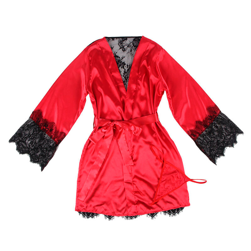 SUBBLIME - 954024 CANOTTIERA IN PIZZO CON SCHIENA TRASPARENTE + PERIZOMA ROSSO/NERO L/XL