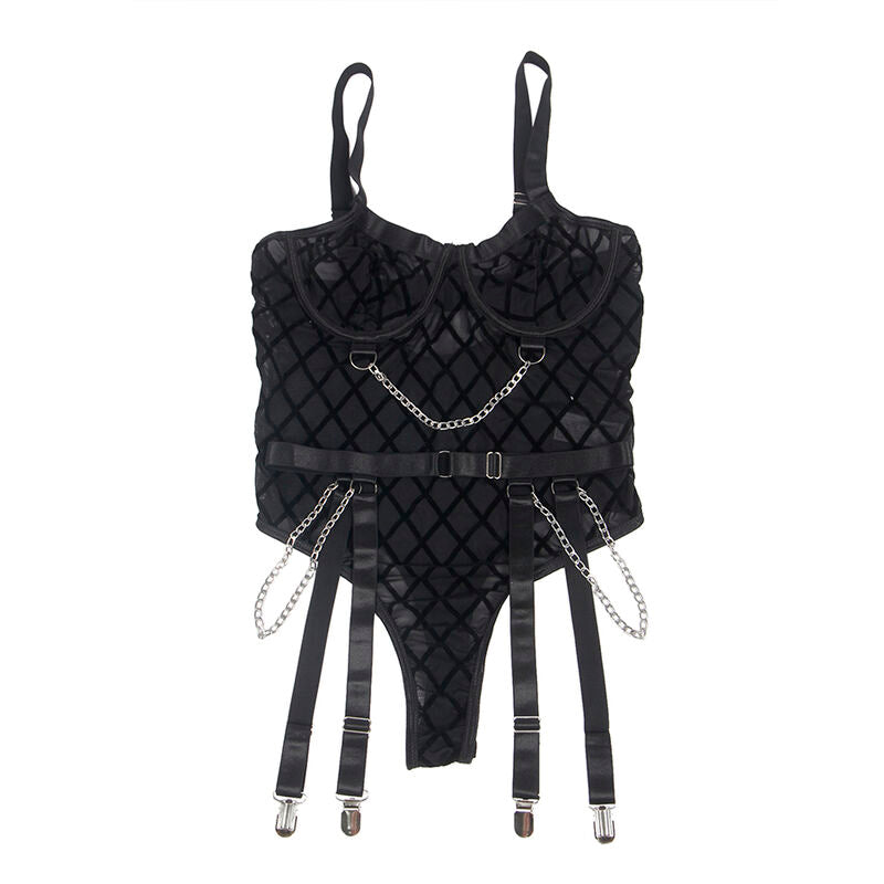 SUBBLIME - 954260 BODY CON CATENE + GIARRETTIERA NERO S/M