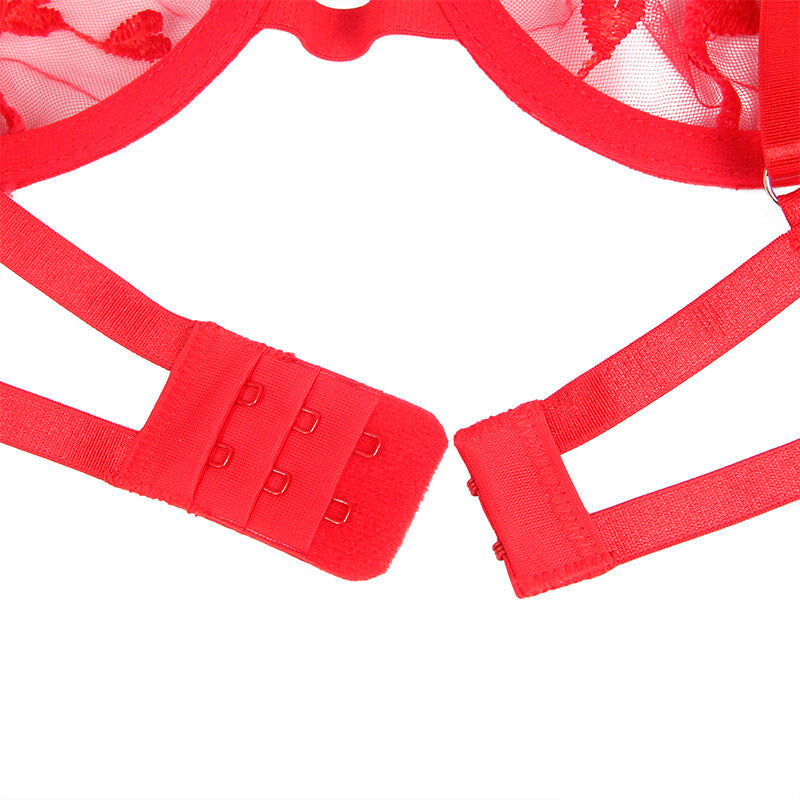 SUBBLIME - 954321 REGGISENO + PERIZOMA + GIARRETTIERA STAMPA CUORE ROSSO S/M