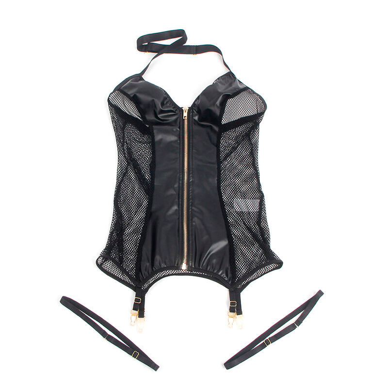 SUBBLIME - 954451 ABITO SEXY IN RETE E PELLE NERO L/XL