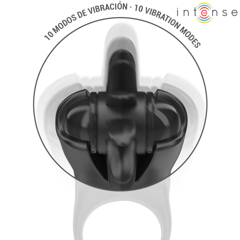 Anello vibrante Mabel con stimolatore clitorideo nero - 10 modalità - INTENSO